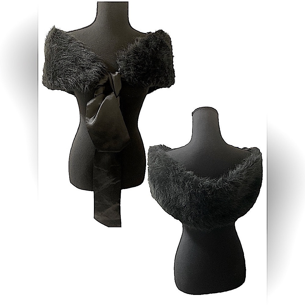 Faux Fur Wrap with Satin Sash Women’s One Size Black Goth Lolita NWOT BO… - Picture 4 of 6